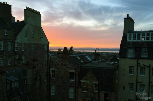 Sunset from our old flat window looking back to New Town.